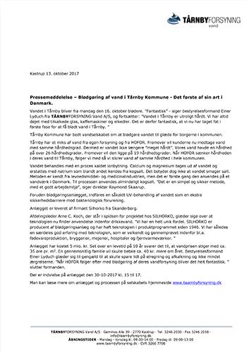 Download pressemeddelelse fra TÅRNBYFORSYNING